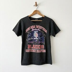 VTG 1990 Portland Trail Blazers NBA Western Conference Champs Shirt CUT Black Sm